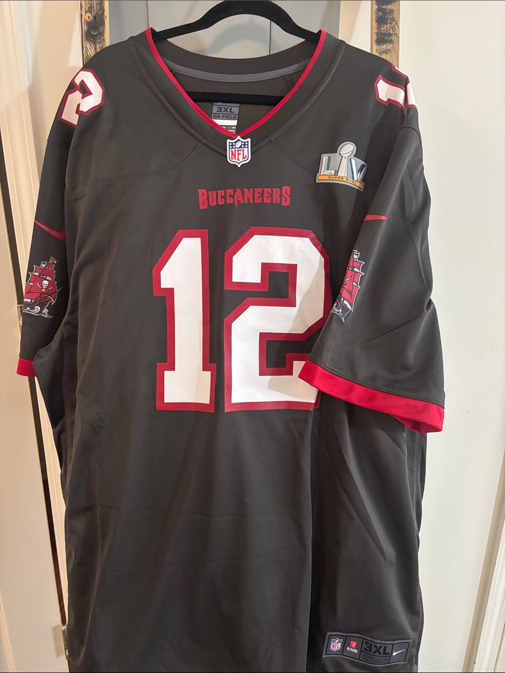 NFL Buccaneers Black and Red #12 Replica Jersey - Picture 2 of 9